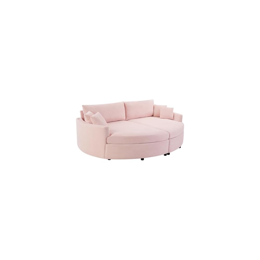 Merax 102.3" Oversized Double Chaise Lounge Indoor, Comfy Corduroy Upholstered Loveseat Sleeper Sofa Bed, Deep Seat Cloud Couch with USB Ports and Throw Pillows for Living Room, Pink