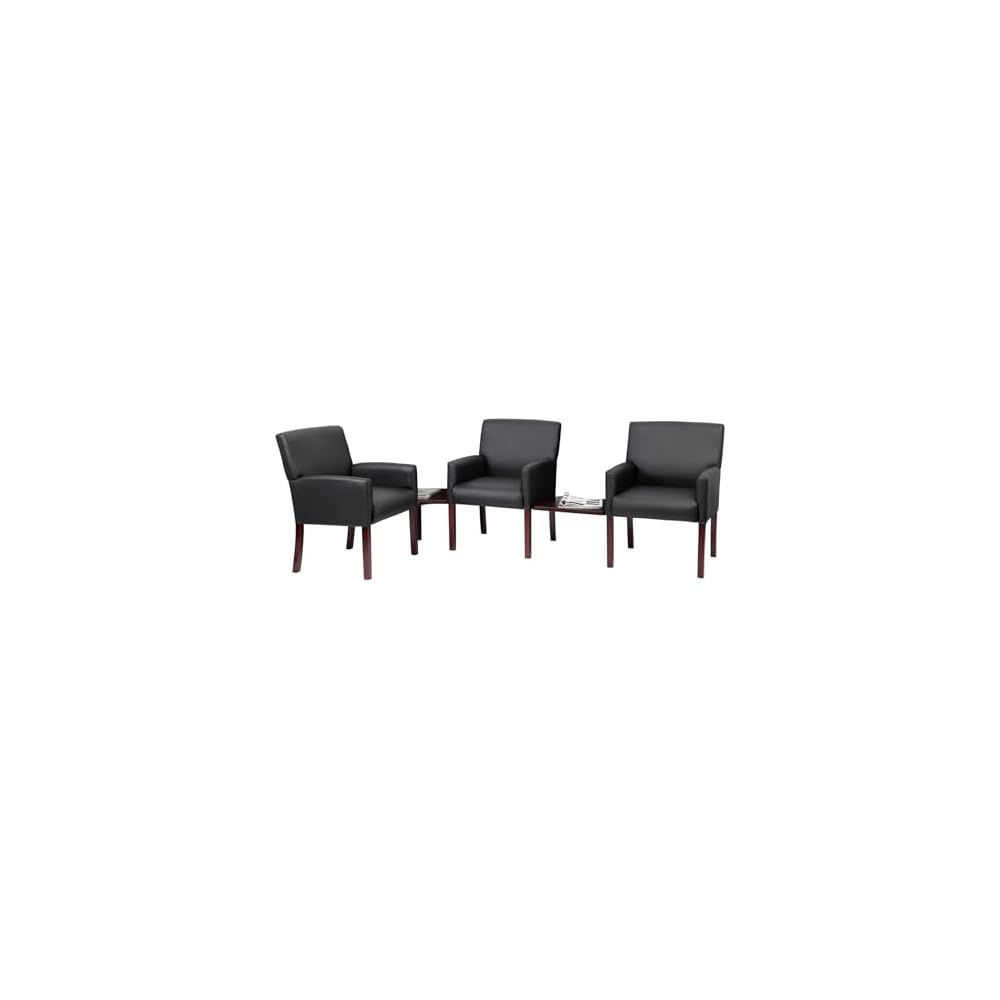 Boss Office Products Reception Box Arm Chair with Mahogany Finish in Black (B629M)