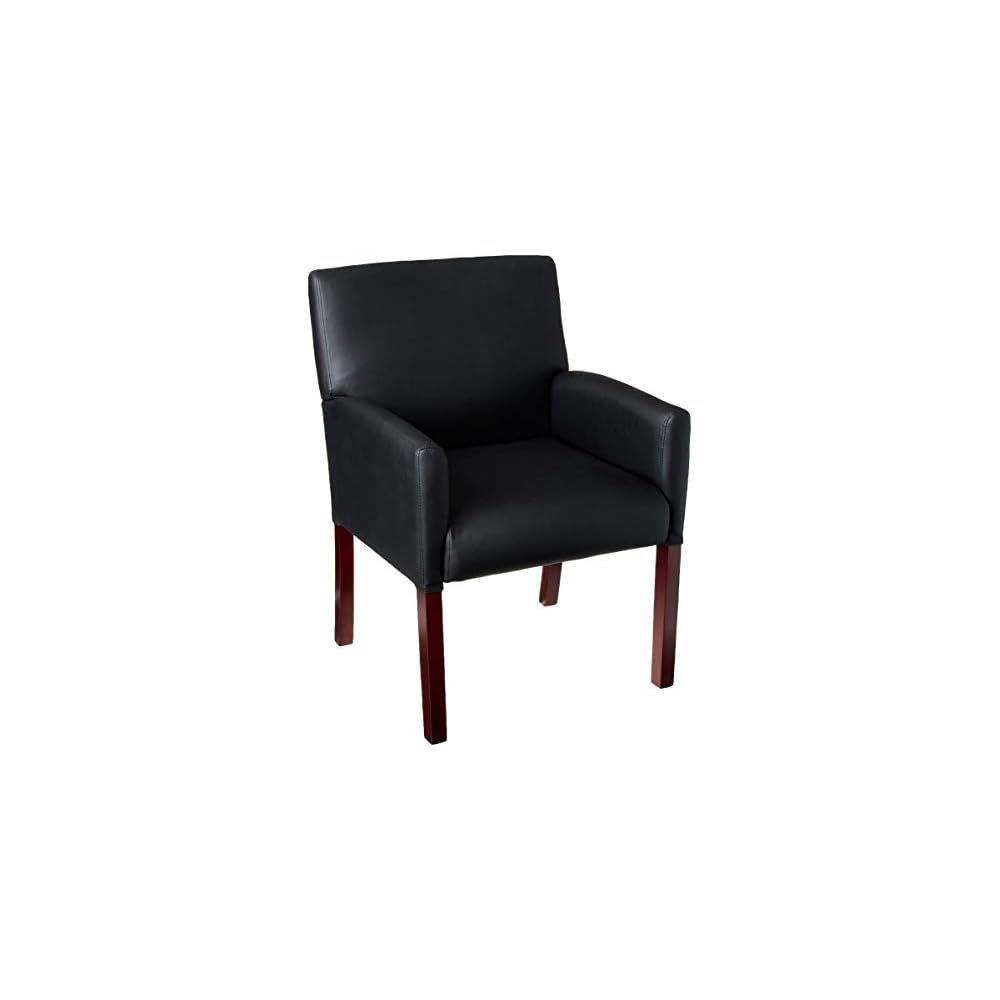 Boss Office Products Reception Box Arm Chair with Mahogany Finish in Black (B629M)