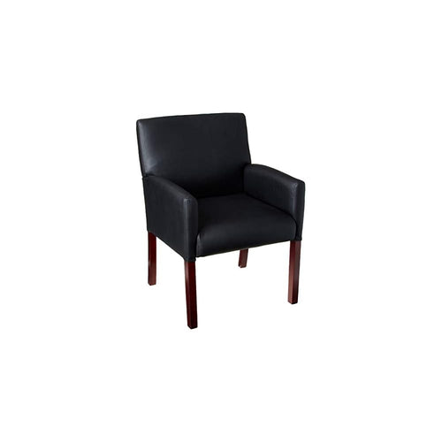 Boss Office Products Reception Box Arm Chair with Mahogany Finish in Black (B629M)