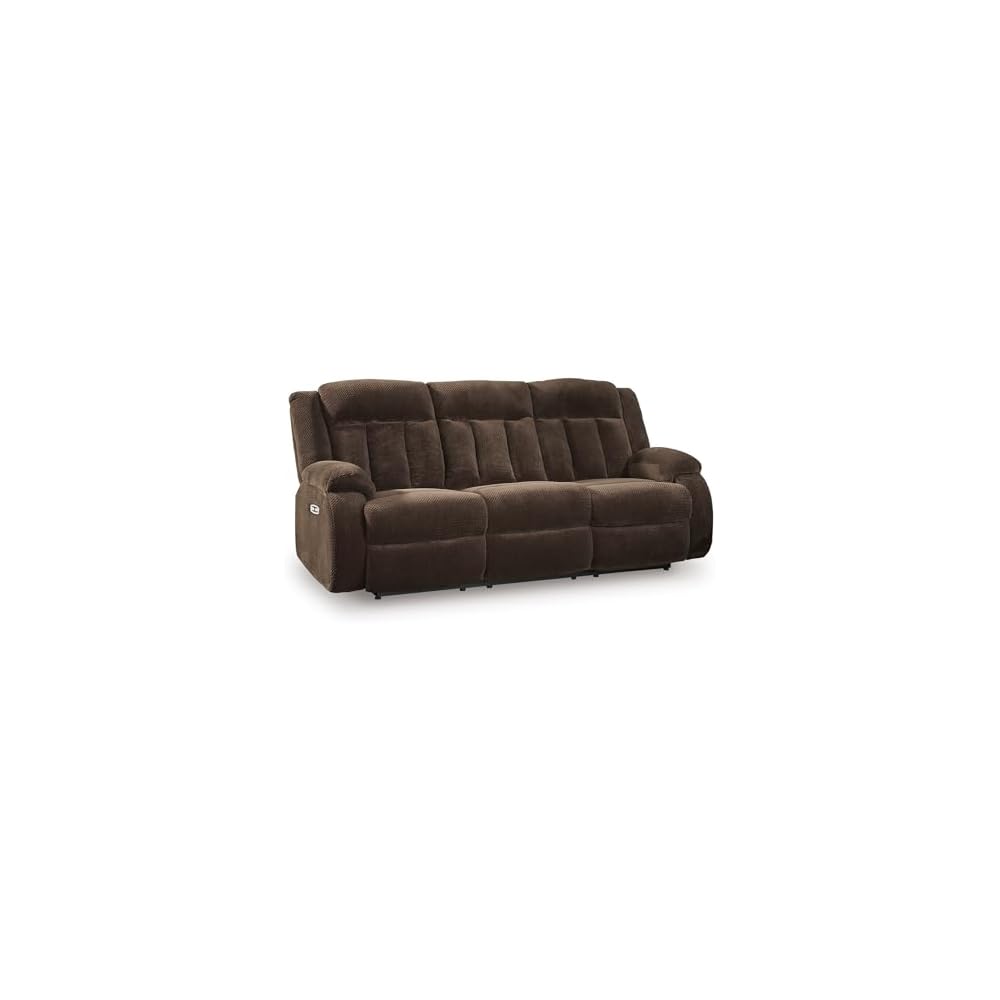 Signature Design by Ashley Free Wake Contemporary Dual Sided Power Reclining Sofa with Drop Down Table and USB Ports, Dark Brown