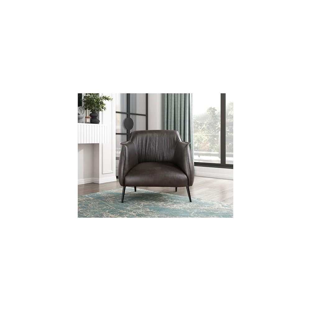 Lexicon Single Sofa Chair for Living Room Accent Chair, Faux Leather Chair with Sturdy Metal Legs, Upholstered Armchair Comfy Chair for Bedroom/Office/Waiting Room, Brown