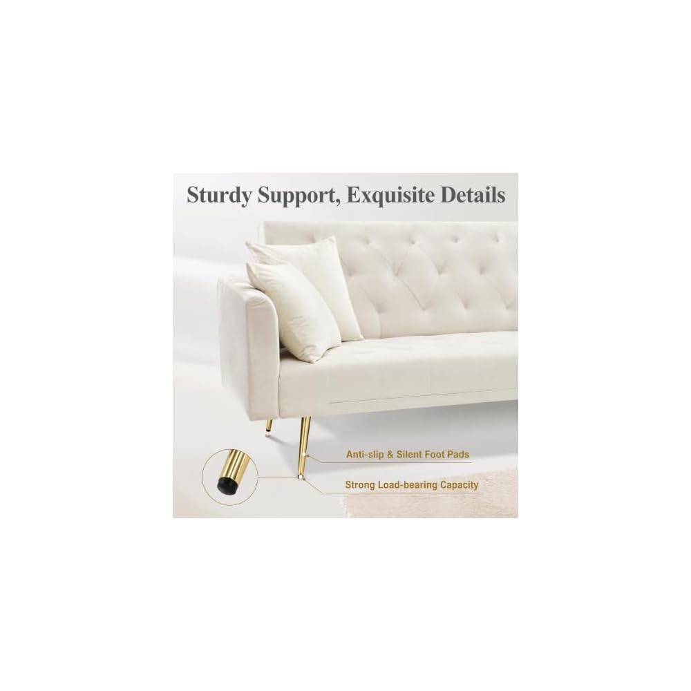 71" Velvet Sofa Bed, Convertible Sleeper Couch with Adjustable Backrest