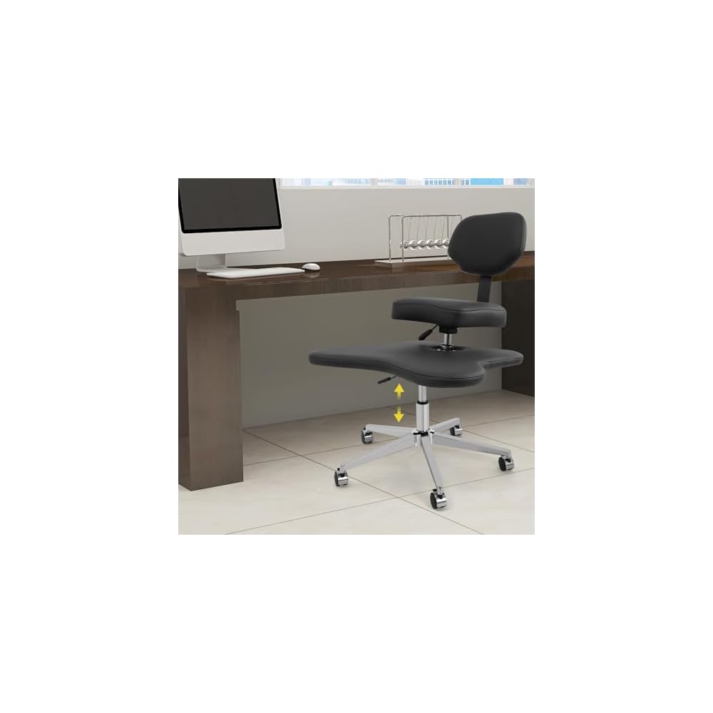 Ergonomic Cross Legged Office Chair Mobile Cross Chair with Wheels, Adjustable Height Computer Chair with Back Support for Yoga Home Office