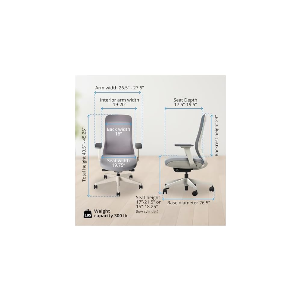 UPLIFT DESK Bolan High Back Ergonomic Office Chair - Lumbar Support, Mesh Back, 4D Armrests, and 40° Recline Desk Chair with 11-Point Adjustability, Cylinder Options, 300 lb Capacity (Fog)