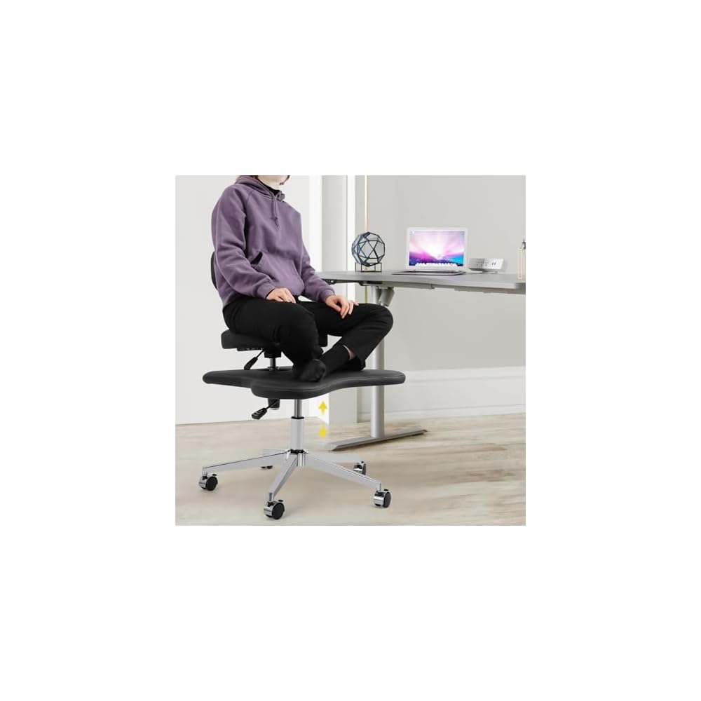 Ergonomic Cross Legged Office Chair Mobile Cross Chair with Wheels, Adjustable Height Computer Chair with Back Support for Yoga Home Office