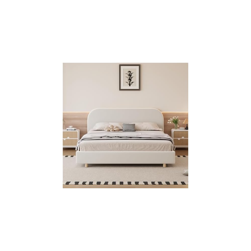 Luxurious Velvet Queen Size Upholstered Platform Bed