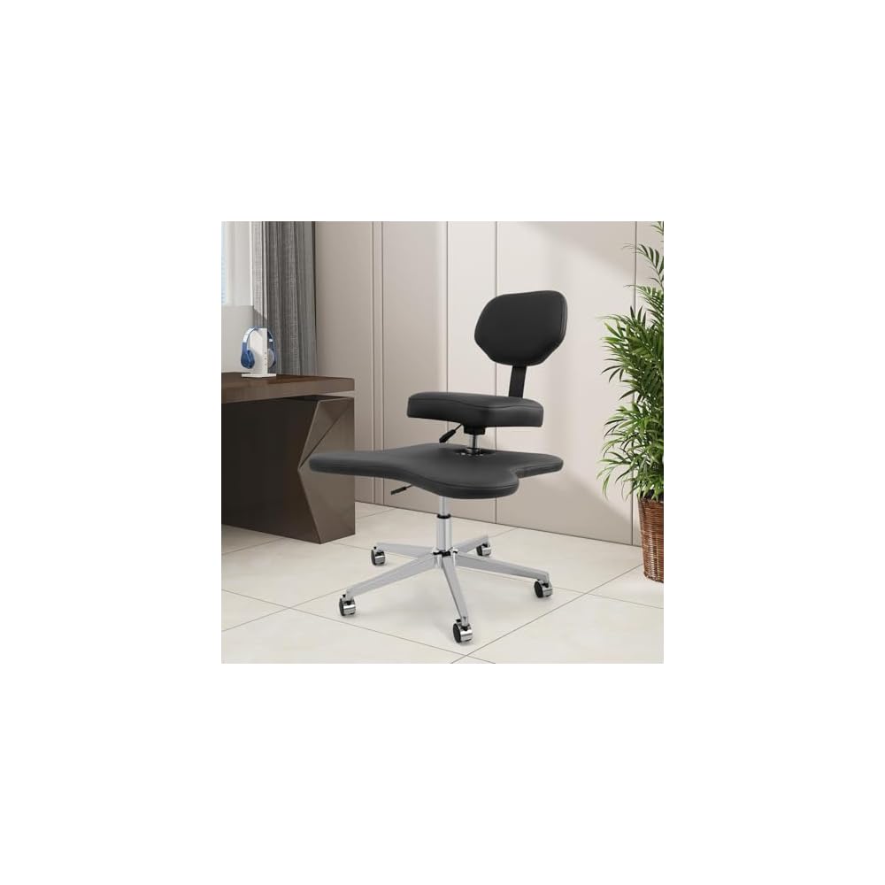 Ergonomic Cross Legged Office Chair Mobile Cross Chair with Wheels, Adjustable Height Computer Chair with Back Support for Yoga Home Office
