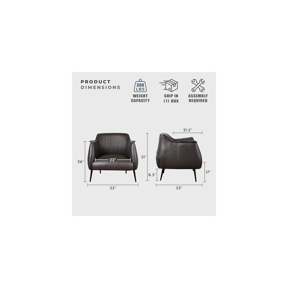 Lexicon Single Sofa Chair for Living Room Accent Chair, Faux Leather Chair with Sturdy Metal Legs, Upholstered Armchair Comfy Chair for Bedroom/Office/Waiting Room, Brown