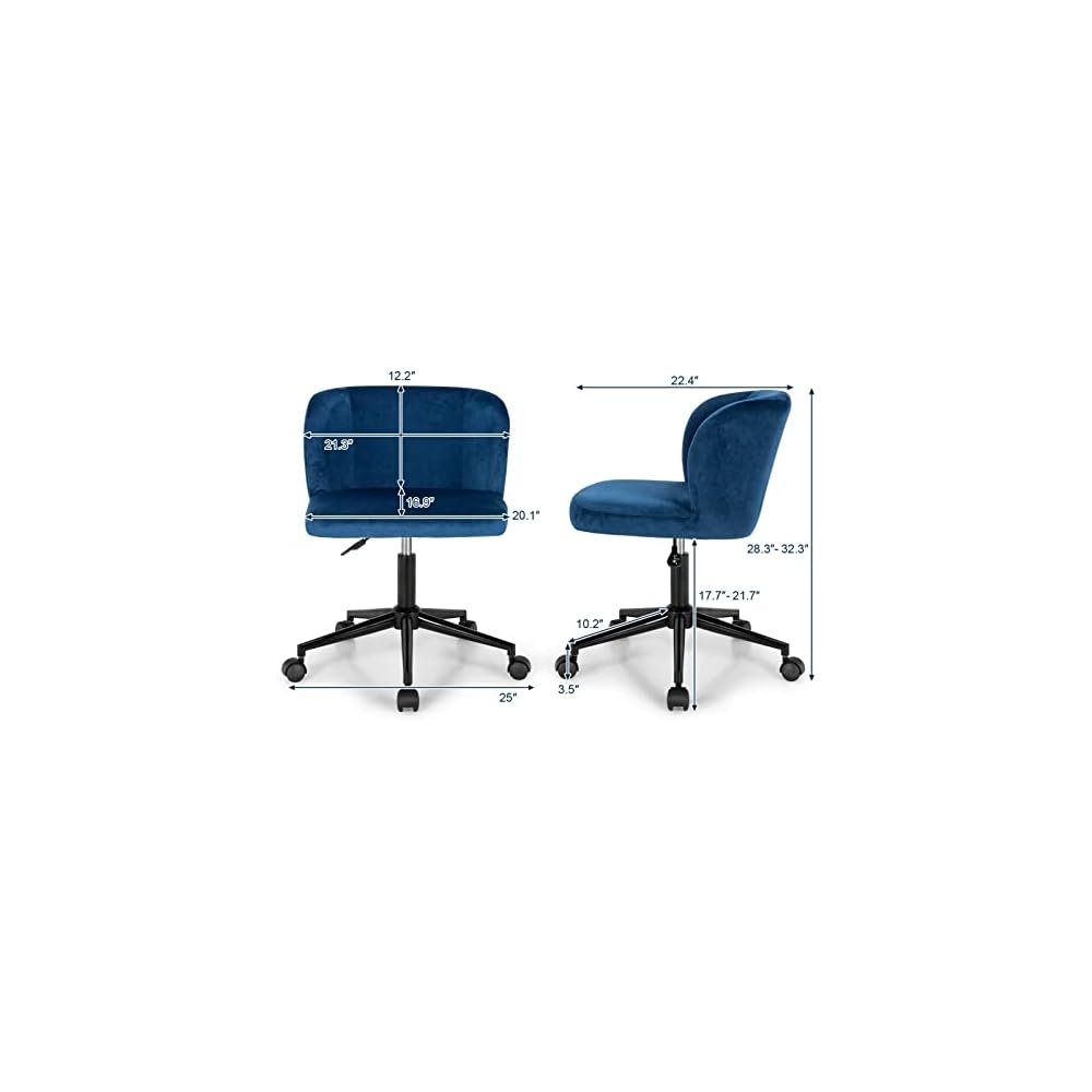 Velvet Home Office Leisure Vanity Chair Armless Adjustable Swivel(E)