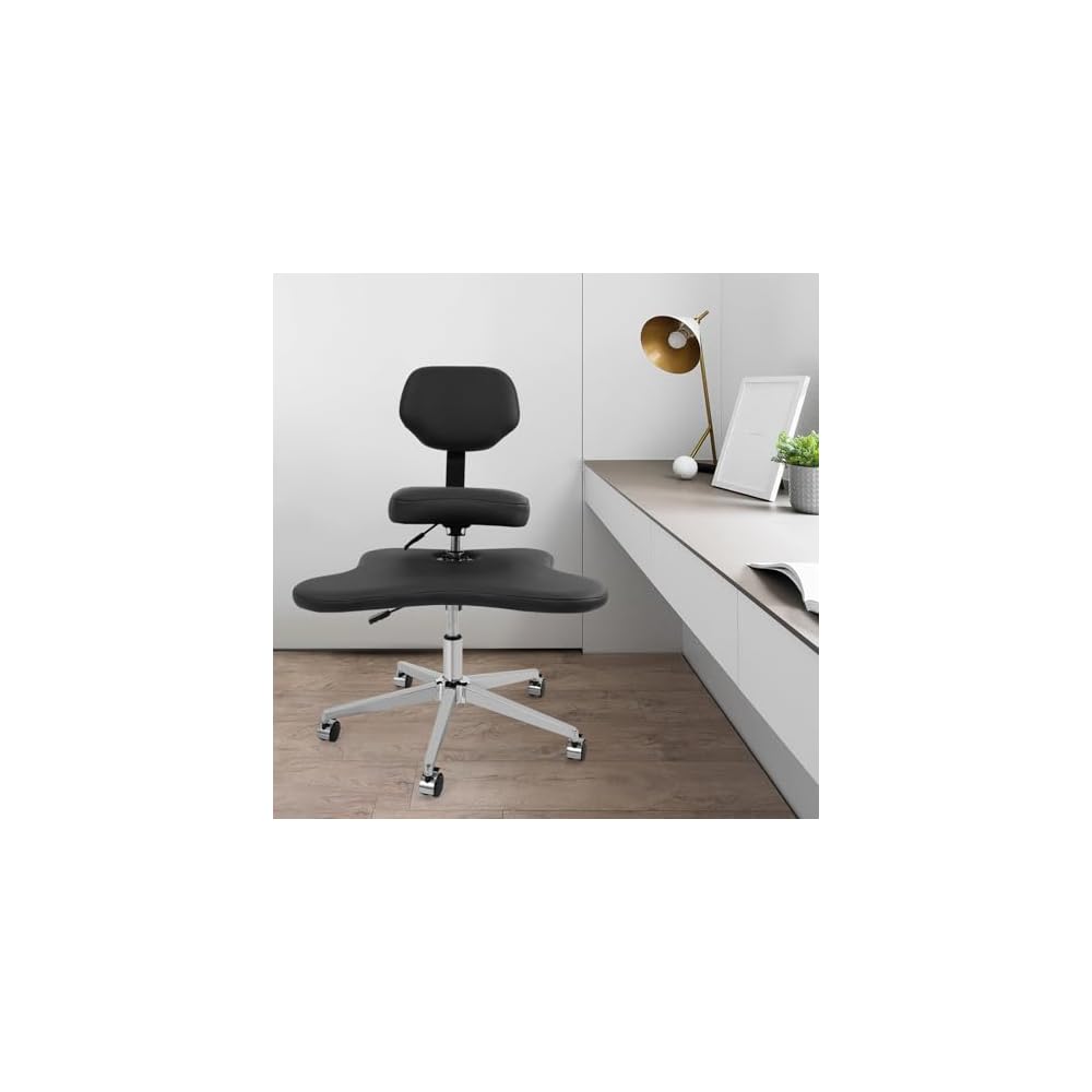 Ergonomic Cross Legged Office Chair Mobile Cross Chair with Wheels, Adjustable Height Computer Chair with Back Support for Yoga Home Office