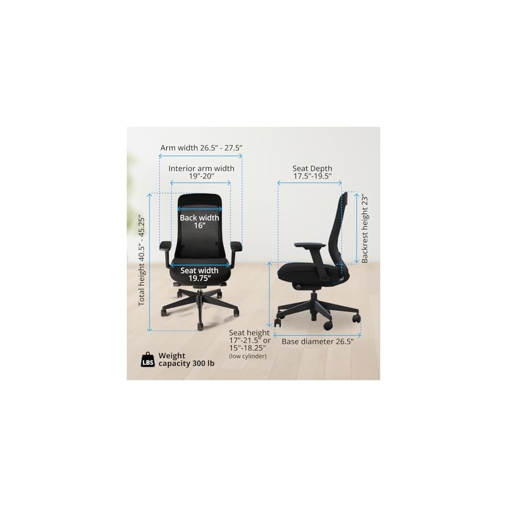 UPLIFT DESK Bolan High Back Ergonomic Office Chair - Lumbar Support, Mesh Back, 4D Armrests, and 40° Recline Desk Chair with 11-Point Adjustability, Cylinder Options, 300 lb Capacity (Fog)