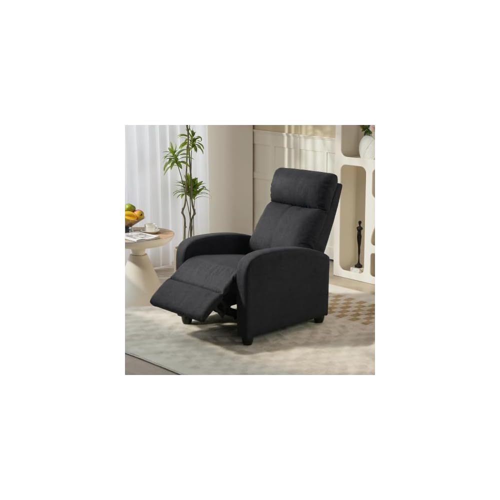 HOMCOM Manual Reclining Relax Armchair with Footrest, Reclining Armchair Upholstered in Linen and Steel Effect Fabric for Bedroom, Living Room and Living Room, Black