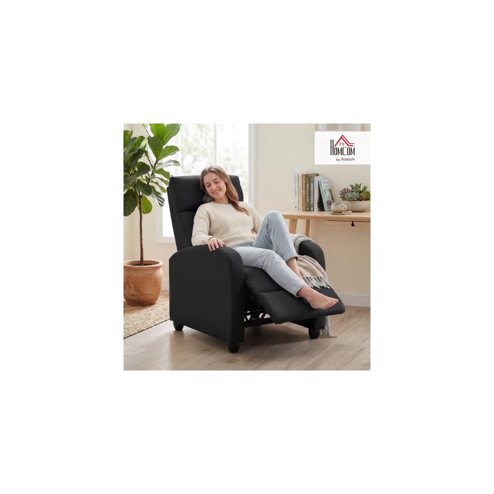 HOMCOM Manual Reclining Relax Armchair with Footrest, Reclining Armchair Upholstered in Linen and Steel Effect Fabric for Bedroom, Living Room and Living Room, Black