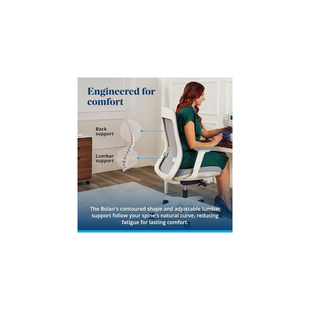 UPLIFT DESK Bolan High Back Ergonomic Office Chair - Lumbar Support, Mesh Back, 4D Armrests, and 40° Recline Desk Chair with 11-Point Adjustability, Cylinder Options, 300 lb Capacity (Fog)