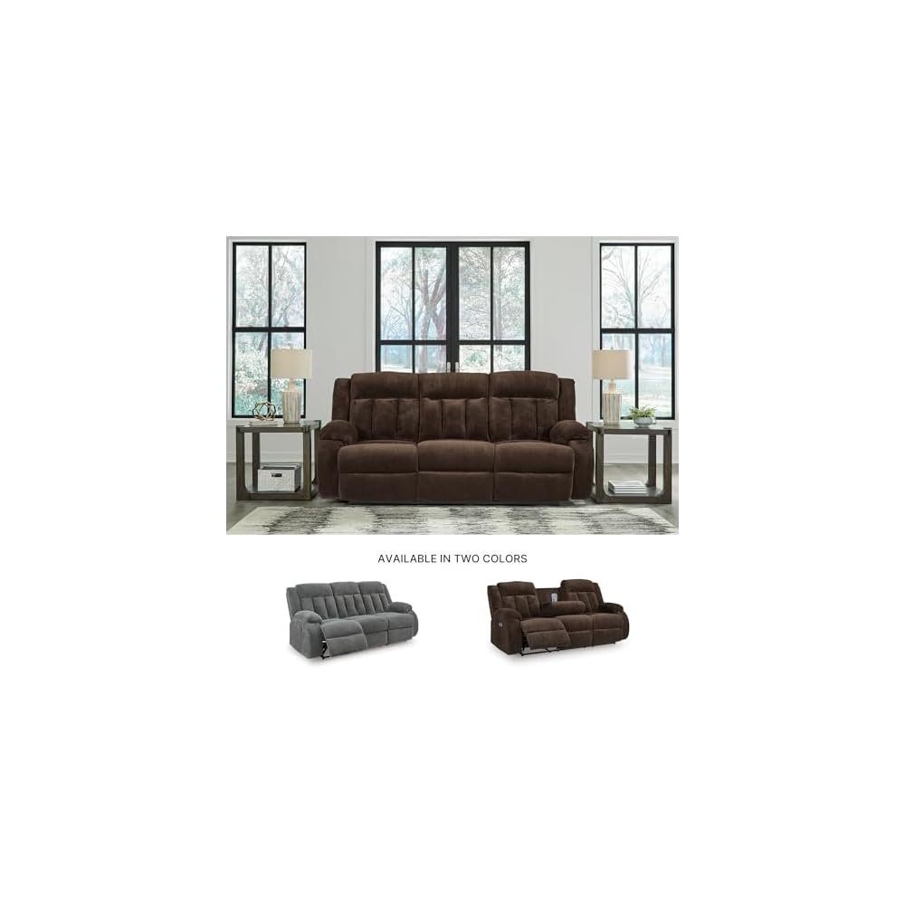 Signature Design by Ashley Free Wake Contemporary Dual Sided Power Reclining Sofa with Drop Down Table and USB Ports, Dark Brown