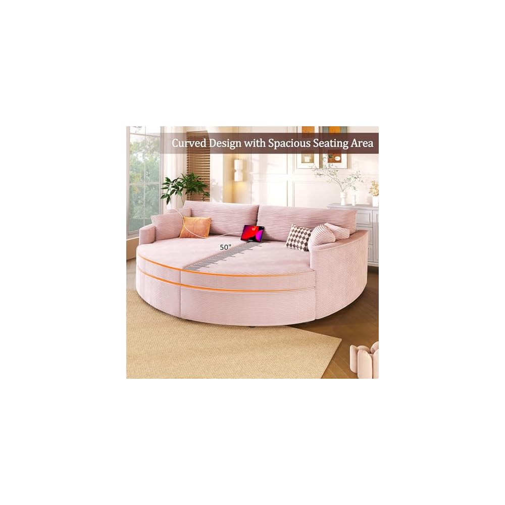 Merax 102.3" Oversized Double Chaise Lounge Indoor, Comfy Corduroy Upholstered Loveseat Sleeper Sofa Bed, Deep Seat Cloud Couch with USB Ports and Throw Pillows for Living Room, Pink