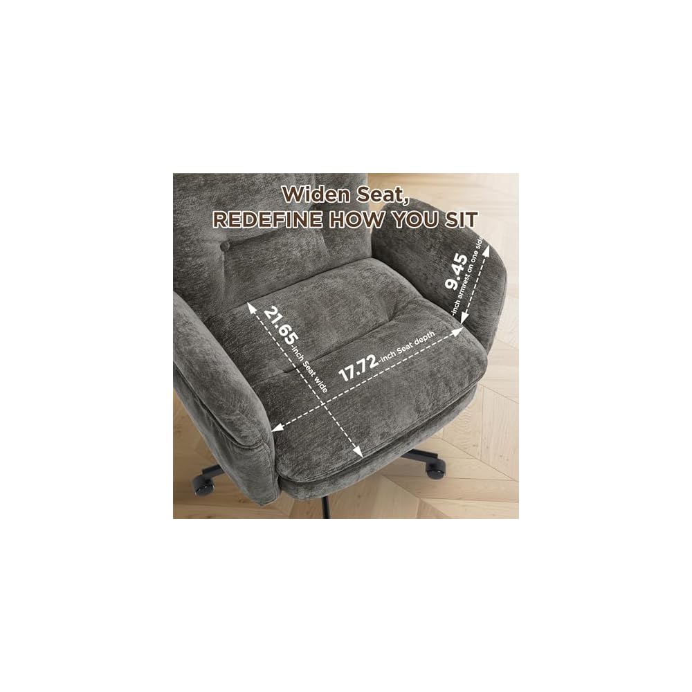 FiveWillowise Cross Legged Office Chair with Flip-up Arms&Hight Back,Grey