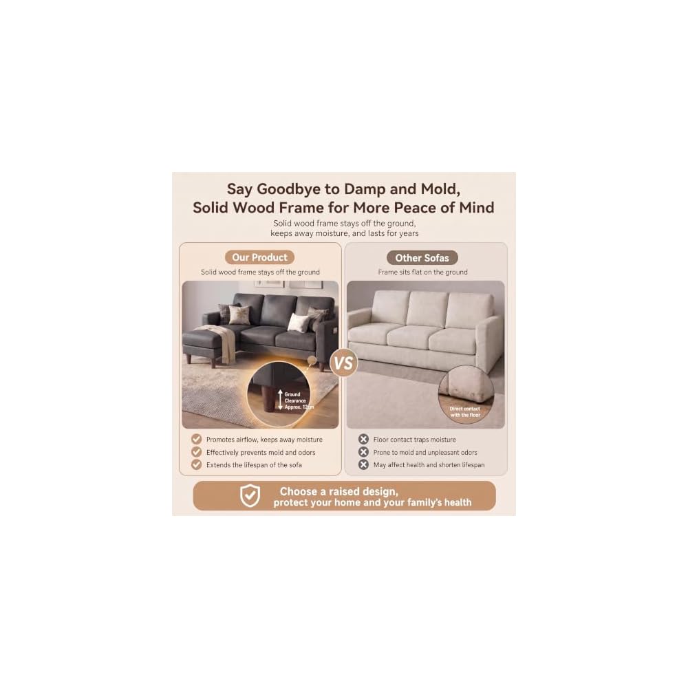 Homall 72" L Shaped Sofa Couches for Small Spaces, Apartment Charcoal Gray