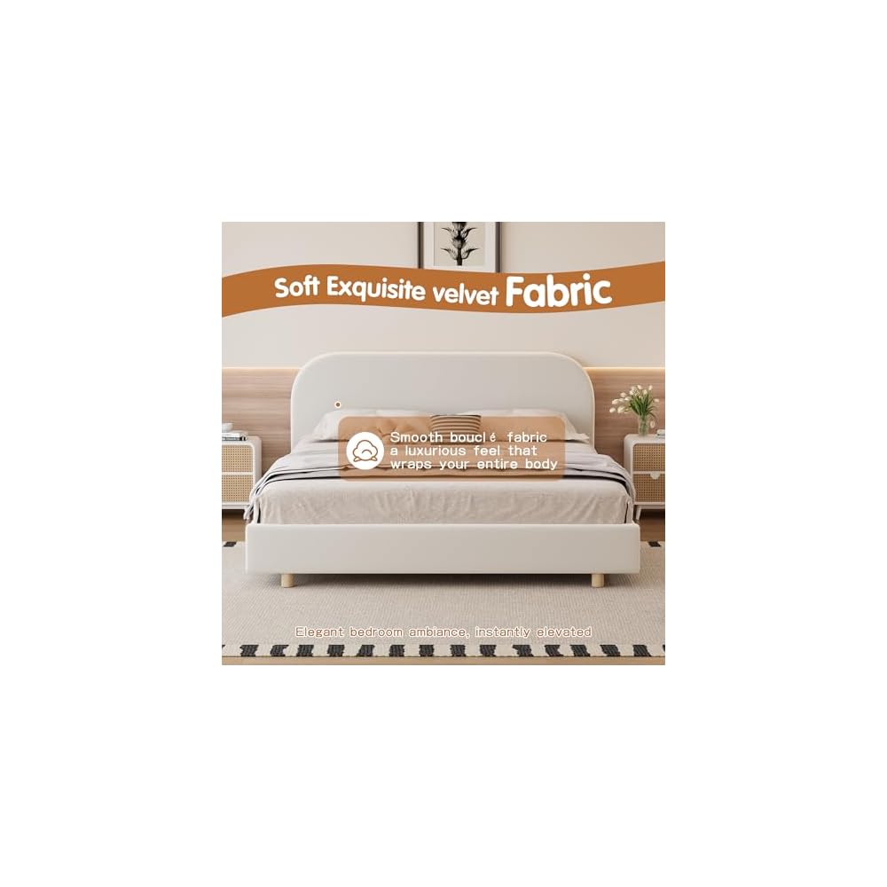 Luxurious Velvet Queen Size Upholstered Platform Bed
