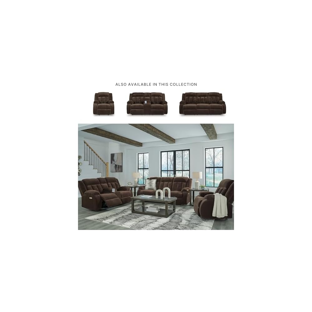 Signature Design by Ashley Free Wake Contemporary Dual Sided Power Reclining Sofa with Drop Down Table and USB Ports, Dark Brown