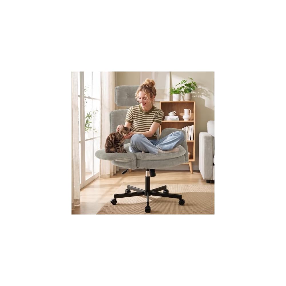 FiveWillowise Cross Legged Office Chair with Flip-up Arms&Hight Back,Grey