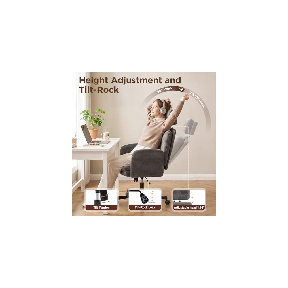 FiveWillowise Cross Legged Office Chair with Flip-up Arms&Hight Back,Grey