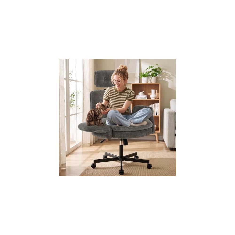 FiveWillowise Cross Legged Office Chair with Flip-up Arms&Hight Back,Grey