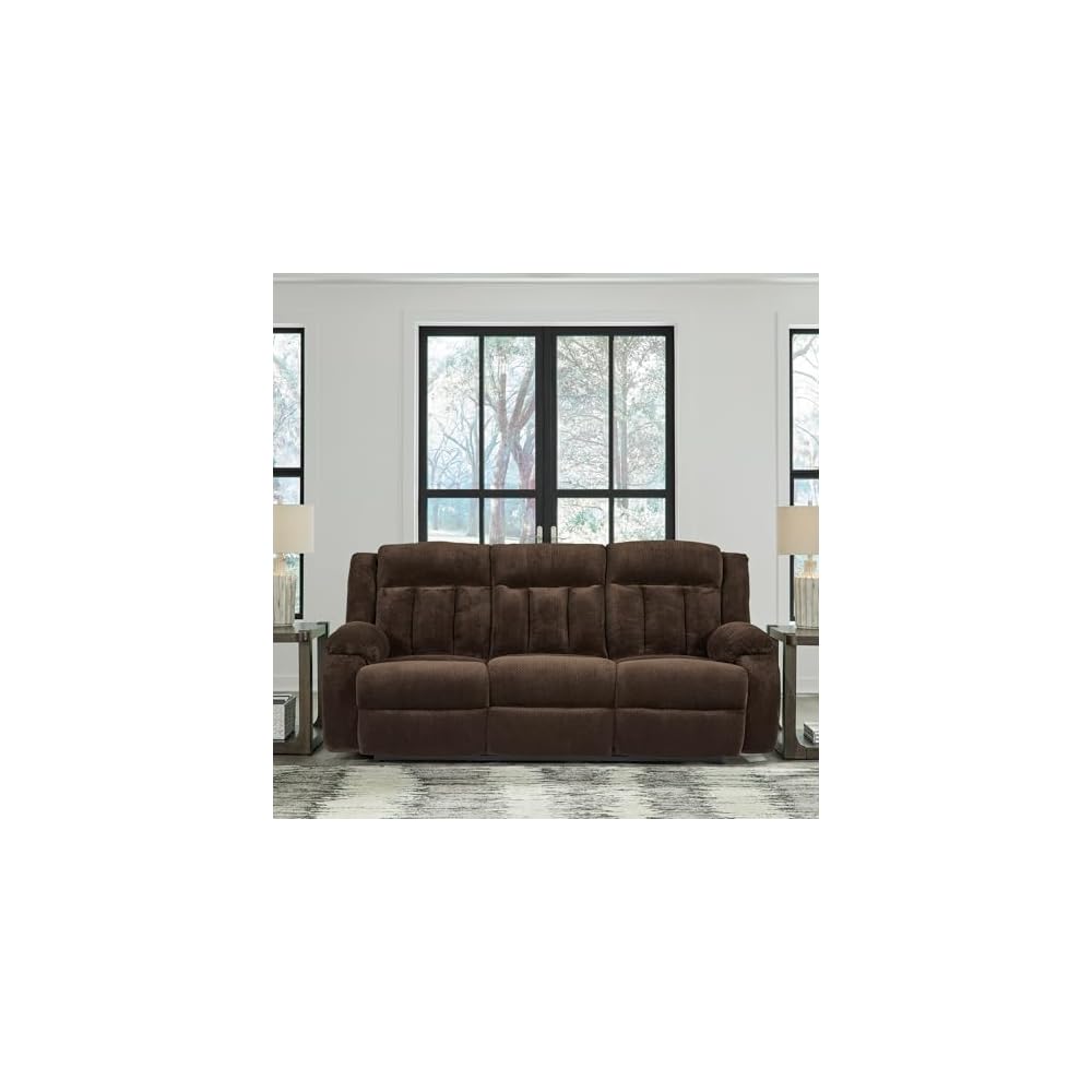 Signature Design by Ashley Free Wake Contemporary Dual Sided Power Reclining Sofa with Drop Down Table and USB Ports, Dark Brown