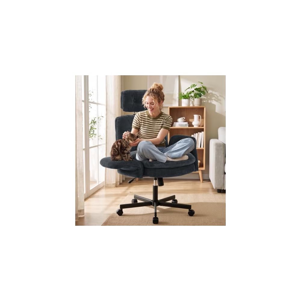 FiveWillowise Cross Legged Office Chair with Flip-up Arms&Hight Back,Grey