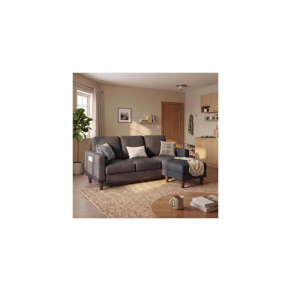 Homall 72" L Shaped Sofa Couches for Small Spaces, Apartment Charcoal Gray