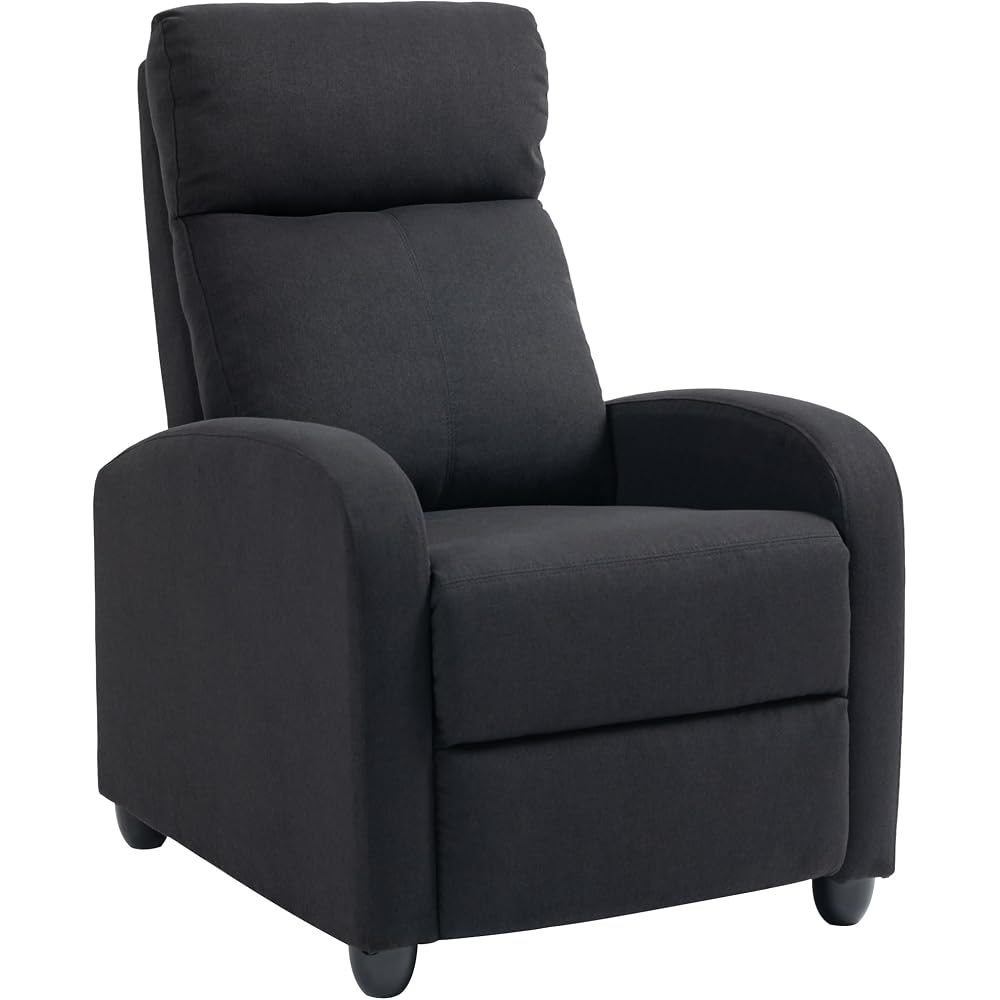 HOMCOM Manual Reclining Relax Armchair with Footrest, Reclining Armchair Upholstered in Linen and Steel Effect Fabric for Bedroom, Living Room and Living Room, Black
