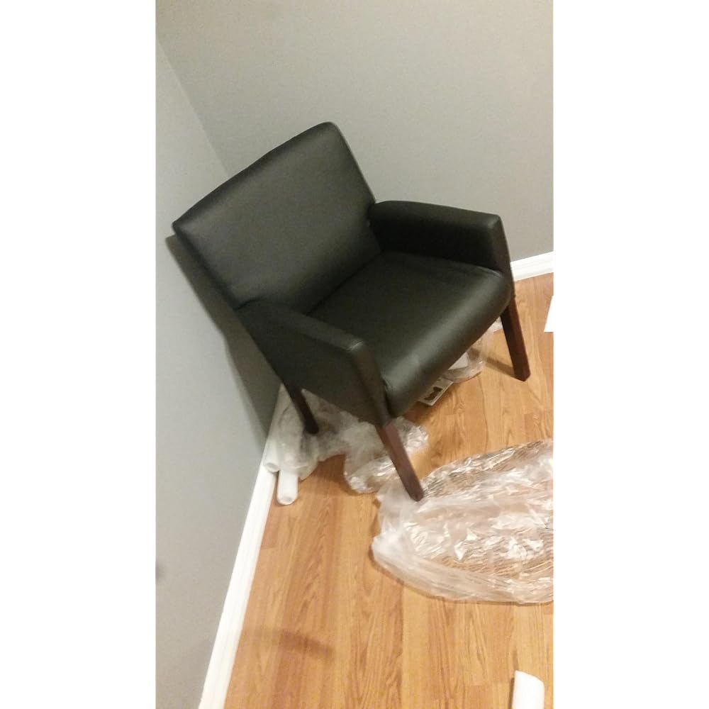 Boss Office Products Reception Box Arm Chair with Mahogany Finish in Black (B629M)