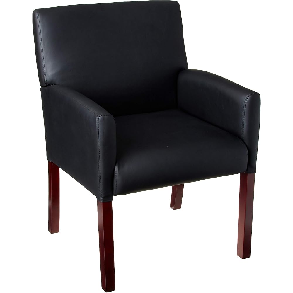 Boss Office Products Reception Box Arm Chair with Mahogany Finish in Black (B629M)