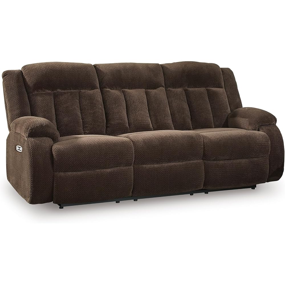 Signature Design by Ashley Free Wake Contemporary Dual Sided Power Reclining Sofa with Drop Down Table and USB Ports, Dark Brown