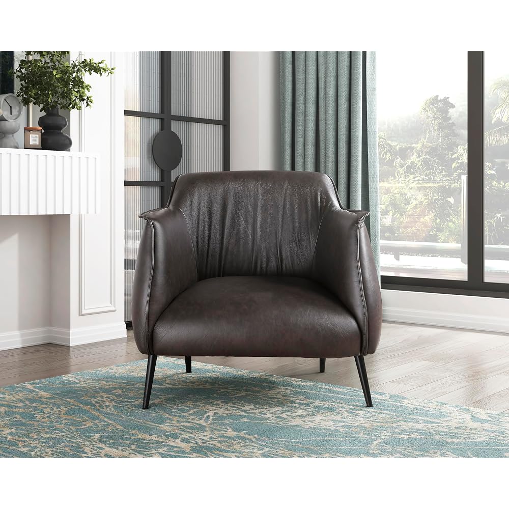 Lexicon Single Sofa Chair for Living Room Accent Chair, Faux Leather Chair with Sturdy Metal Legs, Upholstered Armchair Comfy Chair for Bedroom/Office/Waiting Room, Brown