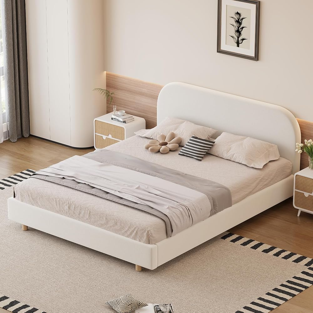 Luxurious Velvet Queen Size Upholstered Platform Bed