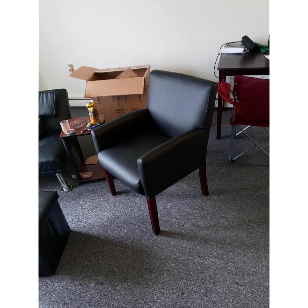 Boss Office Products Reception Box Arm Chair with Mahogany Finish in Black (B629M)